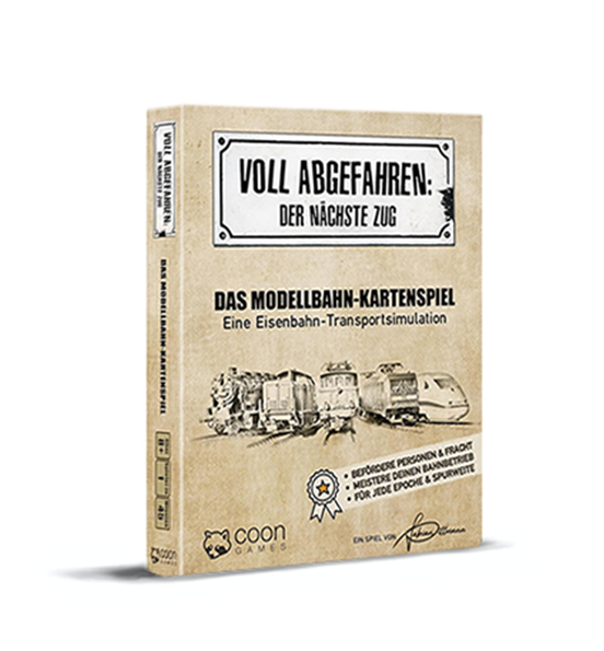 Voll Abgefahren: Der nächste Zug - Das Modellbahn Kartenspiel - Befördere mit deinen Zügen Personen & Frachtgut, sichere dir deine wertvollen Transportaufträge und meistere betriebliche Aufgaben. Sammle mit deinem Bahnbetrieb die meisten Wertungspunkte und setze dich gegen die Konkurrenz durch - allein oder im Team! Wer genau deine Konkurrenz ist und mit welchen Tricks sie dir deinen Erfolg streitig machen will? Das erfährst du im Spiel... Eine strategische Modellbahn Simulation